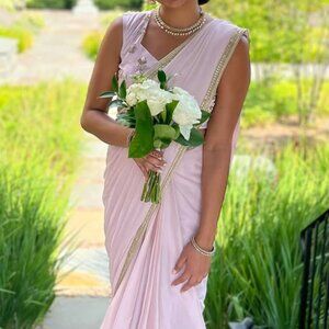 Baby Pink Crepe Sari